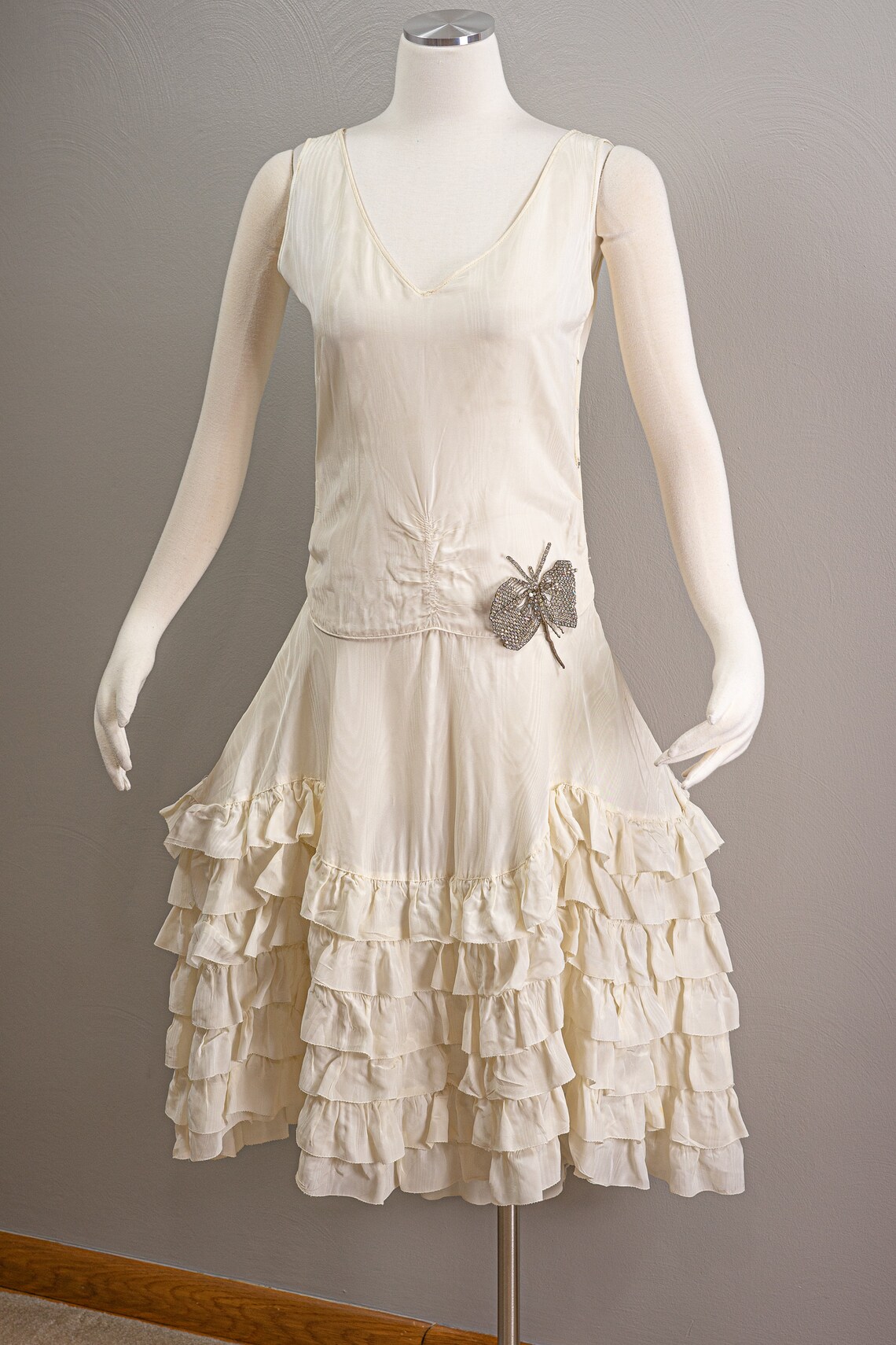 20s Flapper Robe De Style Dress in White Silk Moire Etsy