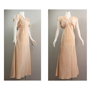 Dusty Rose 40s Barbizon Nightgown, Puffed Cape Sleeves, Slip Dress, Large Size. image 1