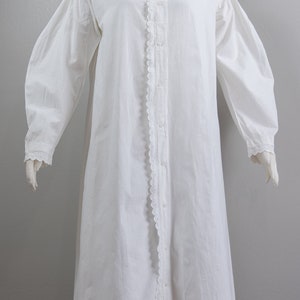Antique Victorian Ca. 1860 Drop Shoulder White Linen Nightgown, Balloon Sleeves, Lace Trim, High Collar image 3