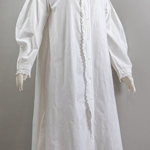 Antique Victorian Ca. 1860 Drop Shoulder White Linen Nightgown, Balloon Sleeves, Lace Trim, High Collar image 5