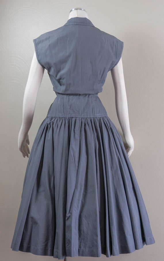 Chic 50s Charcoal Gray Cotton Drop Waist Shirt Dr… - image 5