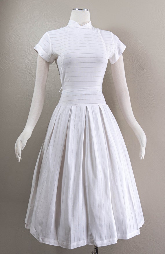 Lovely 40s/50s White Cotton Jersey Drop Waist Day… - image 2