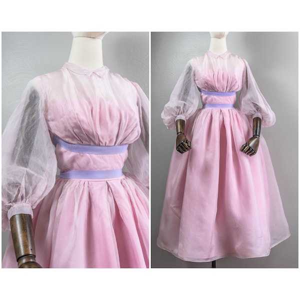 Gorges 50s Lilac Silk Organza Dress, Grace Kelly In Hight Society, Priscilla of Boston, Filly Bishop Sleeves, Shelf Bust