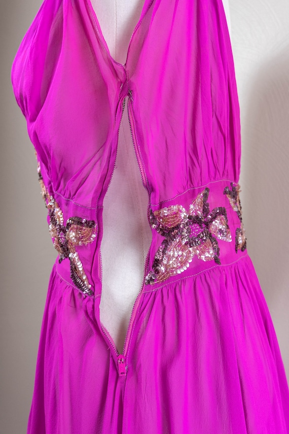 Glamorous 30s Vivid Fuchsia Silk Chiffon Evening … - image 9