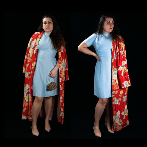 Elegant Blue, Vintage, shantung silk, 60's wiggle