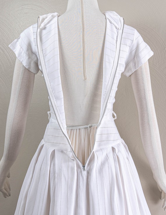Lovely 40s/50s White Cotton Jersey Drop Waist Day… - image 8