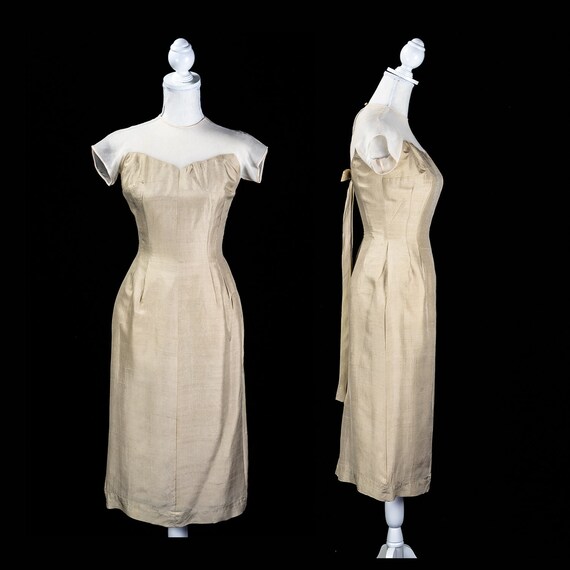 Vintage 50s Illusion Neck Bombshell Wiggle Dress