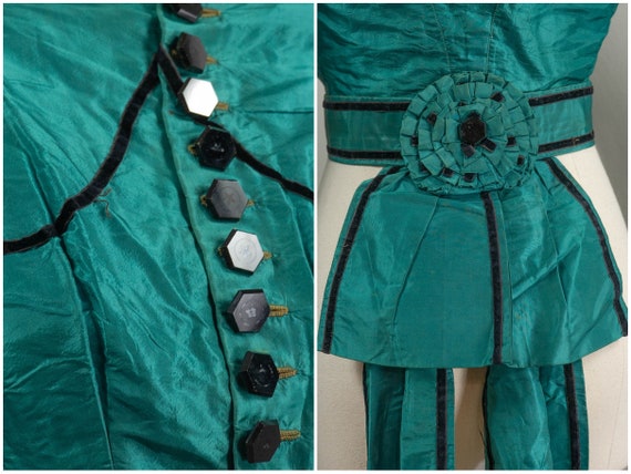 Vivd 1860s Victorian Green Silk Bodice with Match… - image 7