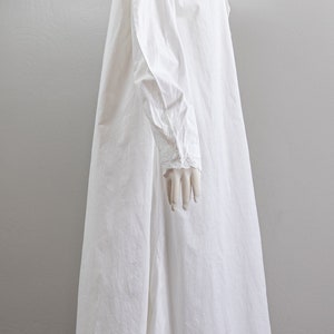 Antique Victorian Ca. 1860 Drop Shoulder White Linen Nightgown, Balloon Sleeves, Lace Trim, High Collar image 6