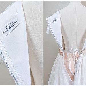 Darling 50s/60s White Cotton Organdy Party Dress, Taupe Satin Ribbon ...