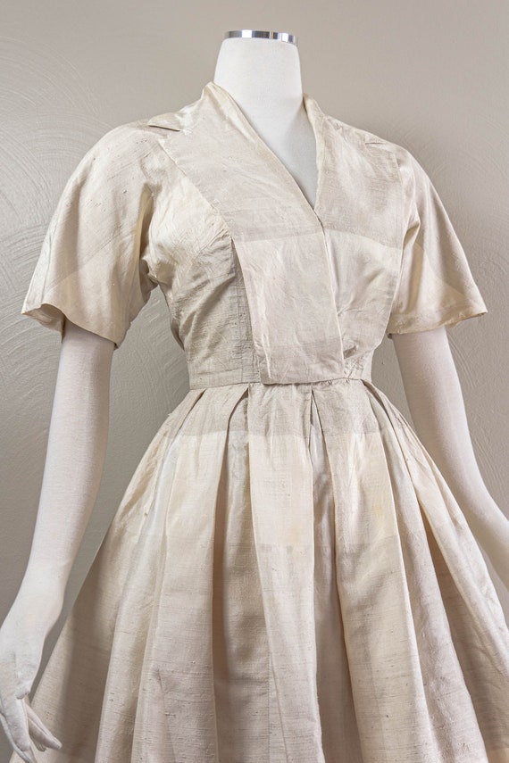 Chic Neutrals Raw Silk 50s Day Dress, Wrap Top, P… - image 3