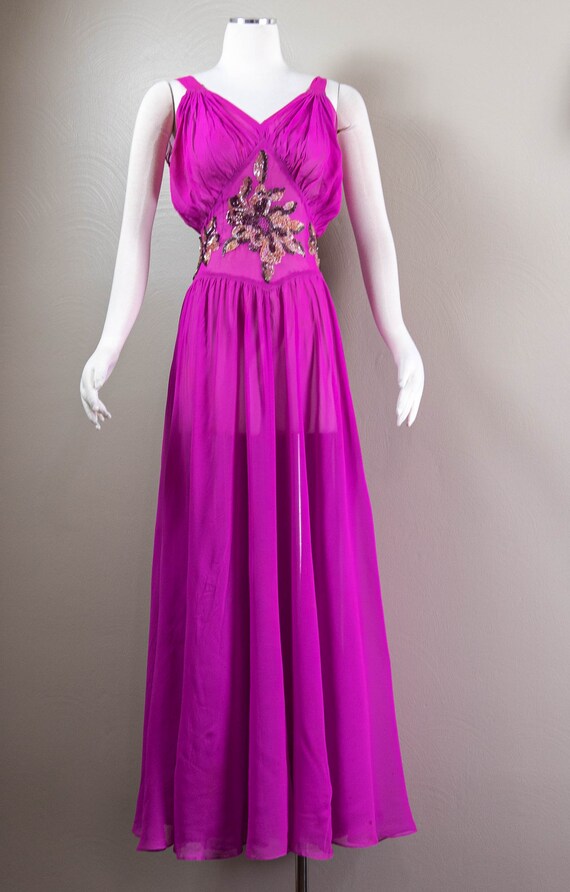 Glamorous 30s Vivid Fuchsia Silk Chiffon Evening … - image 2