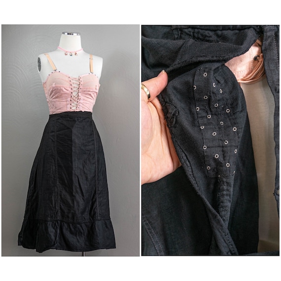 Antique Black Mourning Cotton Short Petticoat, As… - image 1