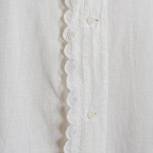 Antique Victorian Ca. 1860 Drop Shoulder White Linen Nightgown, Balloon Sleeves, Lace Trim, High Collar image 9
