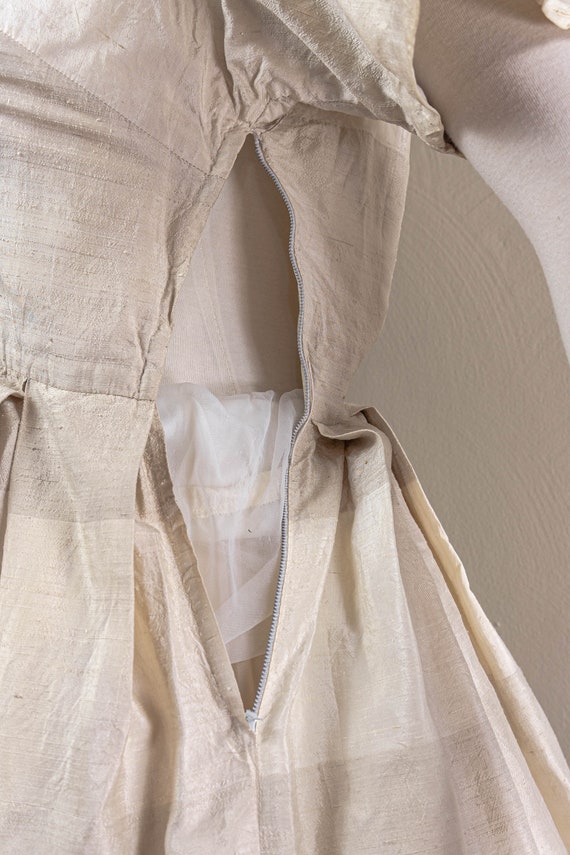 Chic Neutrals Raw Silk 50s Day Dress, Wrap Top, P… - image 9