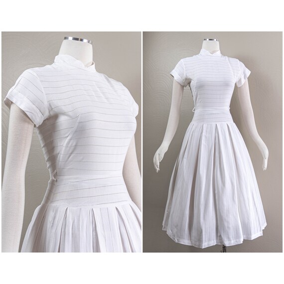 Lovely 40s/50s White Cotton Jersey Drop Waist Day… - image 1