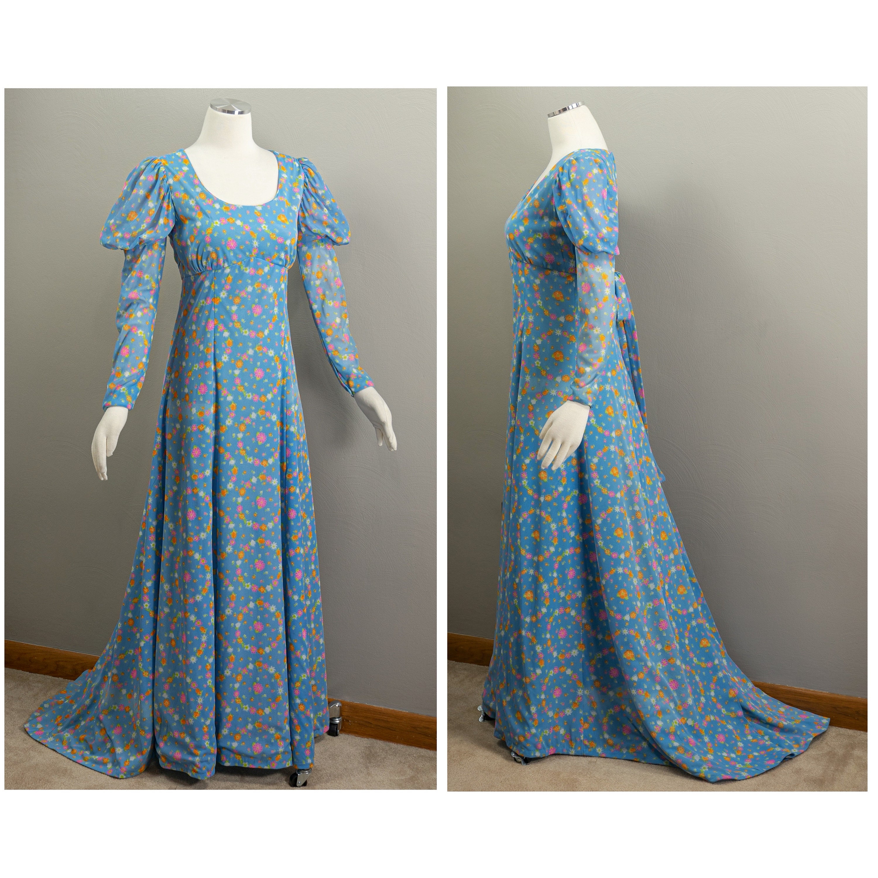 品質満点 Gown Waist Empire 60s/70s Whimsical With Princess Train, ワンピース