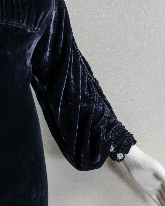 1930s Black Silk Velvet Evening Gown with Rhinestone … - Gem