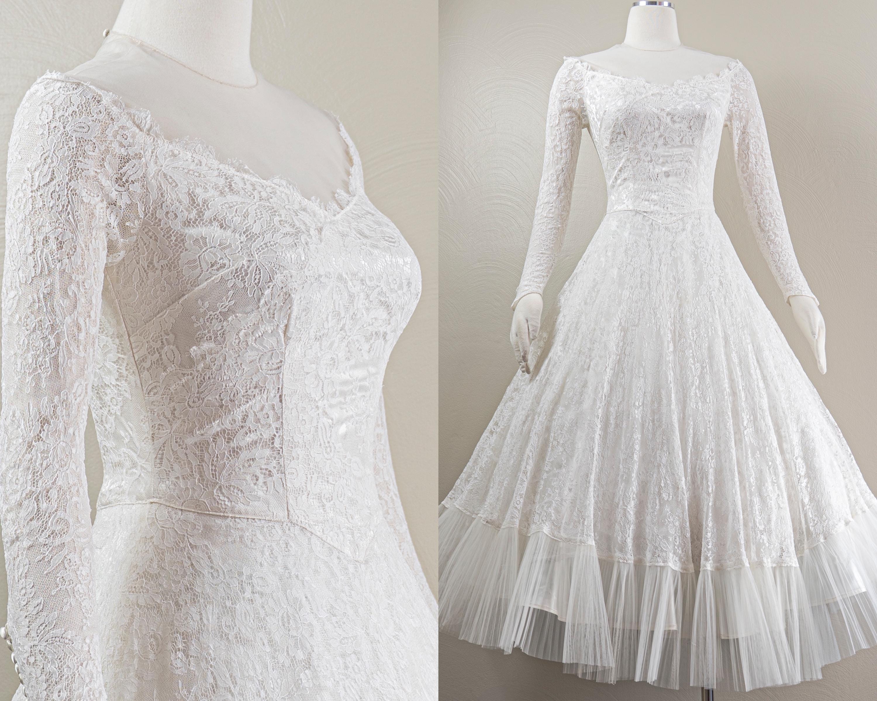 1950s White Lace Wedding Dress