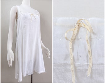 Antique White Cotton Step-ins: 1910s-20s Silk Ribbon Embroidery, Extra Large