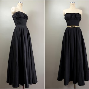 Timeless 40s/50s Black Cotton Pique Maxi/Evening Dress, Claire McCardell, Strapless, Pockets, Small