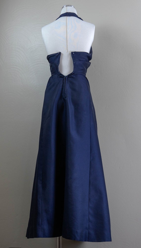 Elegant 70s Midnight Blue Gabardine Wool Halter D… - image 8