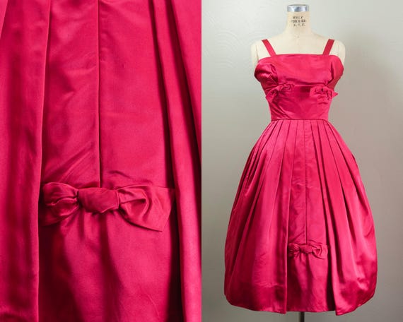 hot pink 50s dress 1950s Anne Fogarty Hot Pink Silk Vintage 50s Fit n' Flare New Look Dress at 1stDibs