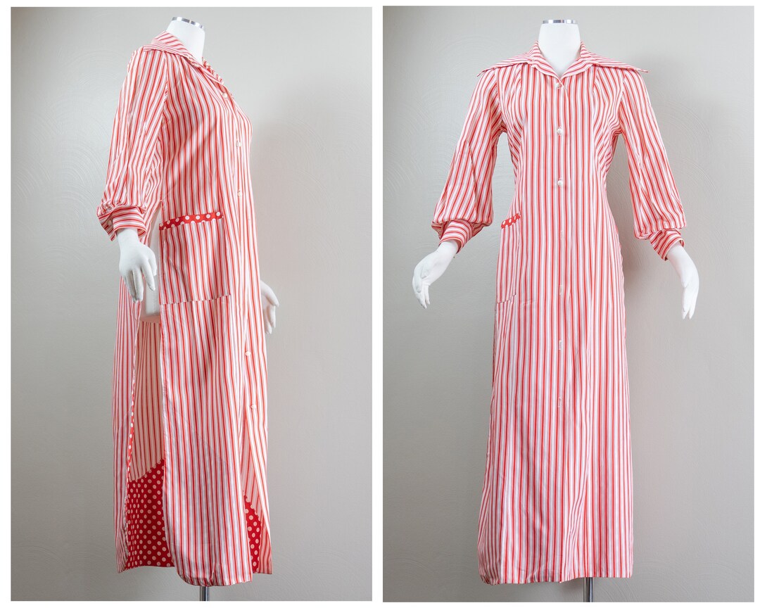 60s/70s Red & White Striped Cotton Robe, Polka Dot, Fifth Avenue Robes ...