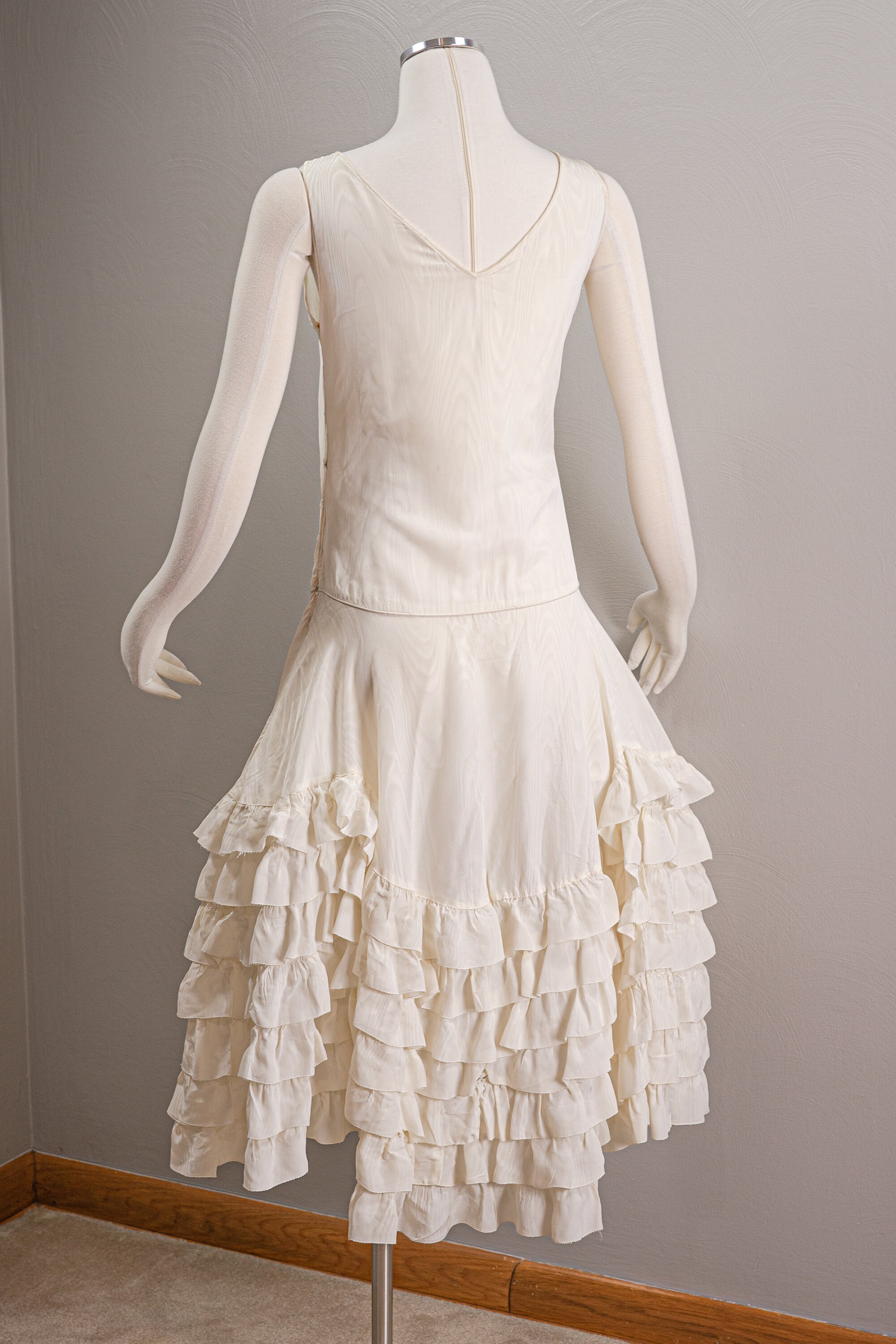 20s Flapper Robe De Style Dress in White Silk Moire Etsy