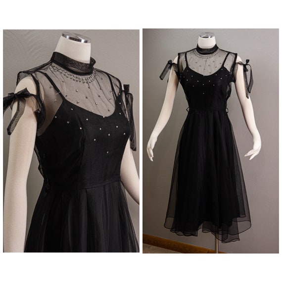 Pretty Little Vintage Net Black Dress, Late 40s, H