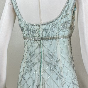 Stunning 60s Rosalie MaCrini Beaded Teal Silk Organza Evening Dress, Empire Waisted, Grecian Style image 6