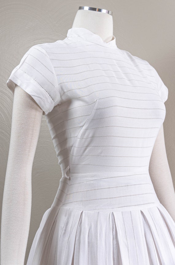 Lovely 40s/50s White Cotton Jersey Drop Waist Day… - image 3