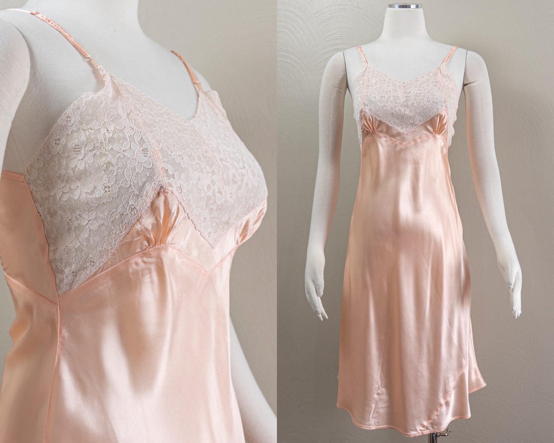 M/L | 1930s/40s Deadstock Blush Rayon Satin Slip Dress