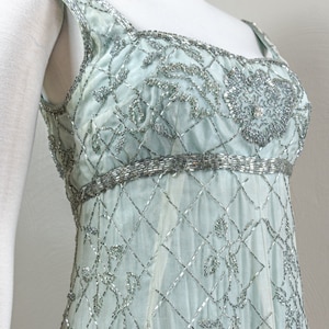 Stunning 60s Rosalie MaCrini Beaded Teal Silk Organza Evening Dress, Empire Waisted, Grecian Style image 3