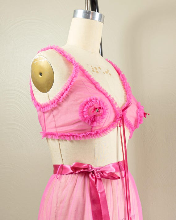 60s/70s Hot Pink Sheer Nylon Lingerie Set, Pajama… - image 7