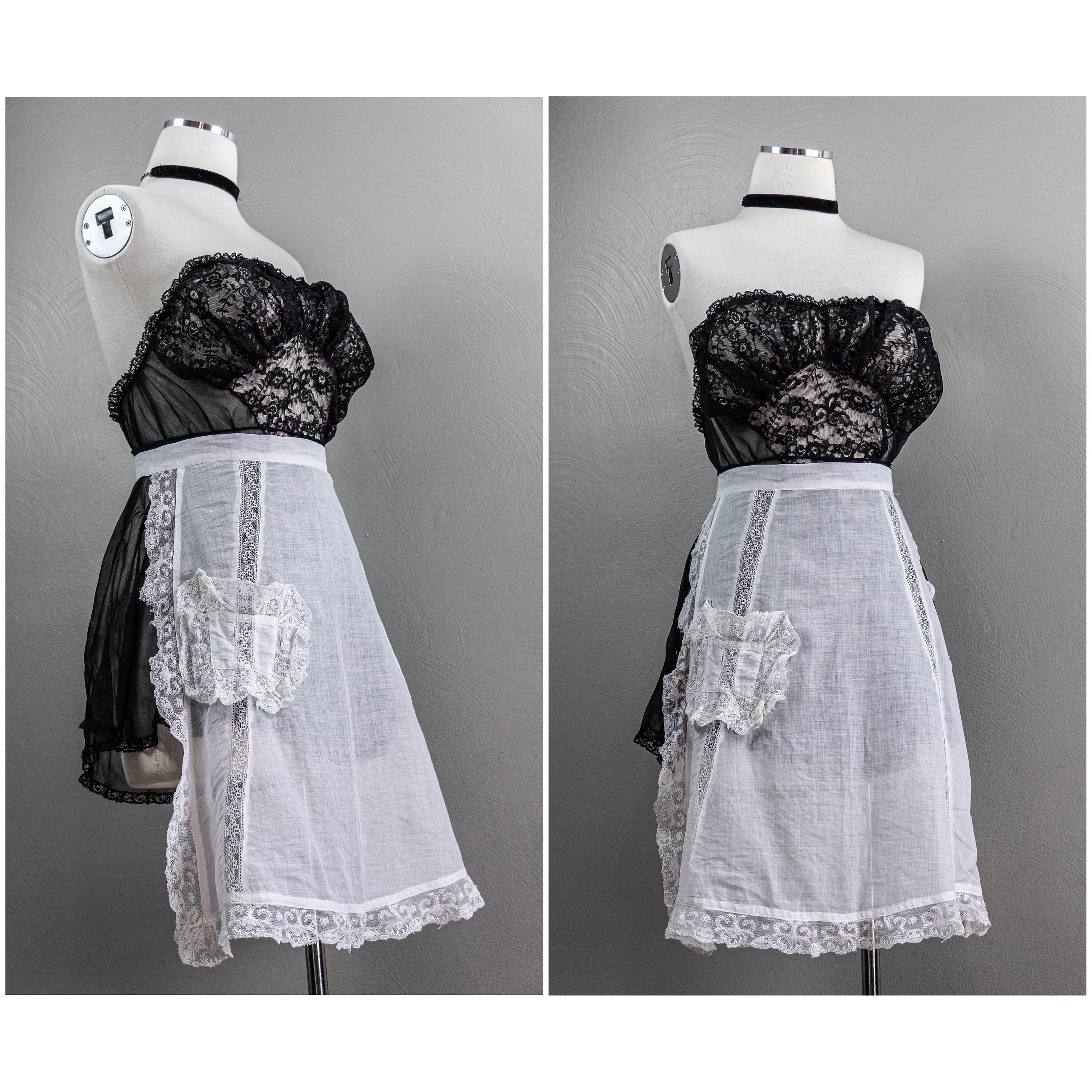 Frilly Antique White Cotton and Lace Apron, Lace Pocket,  Victorian-edwardian Maid - Etsy