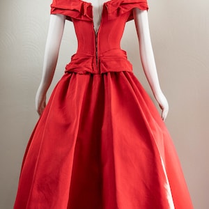 Glamorous True Red 50s Silk Faille Off the Shoulder Evening Dress, Fred Perlberg, Ballet Length image 6