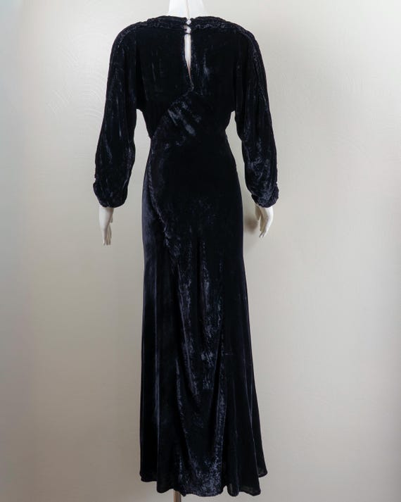 1930s Black Silk Velvet Evening Gown with Rhinestone … - Gem