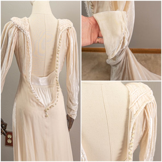 Glamorous 30s Off White Silk Velvet Wedding Dress… - image 10