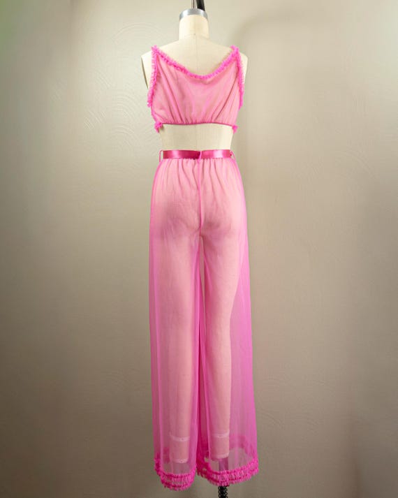 60s/70s Hot Pink Sheer Nylon Lingerie Set, Pajama… - image 8