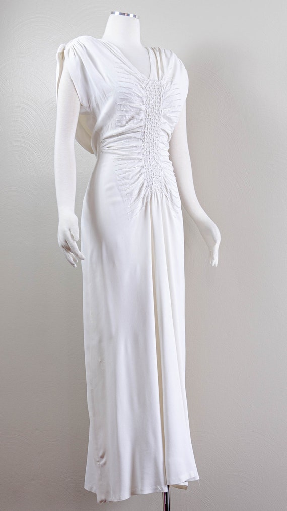 Amazing 40s White Crepe Rayon Gown with Swag or H… - image 7