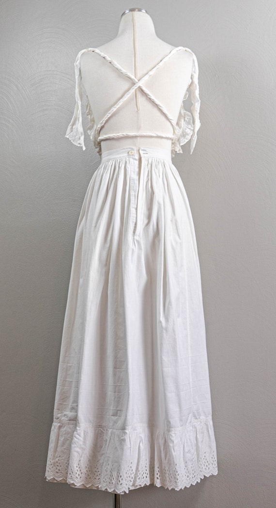 Lovely Antique White Linen Petticoat, Eyelet Lace… - image 5