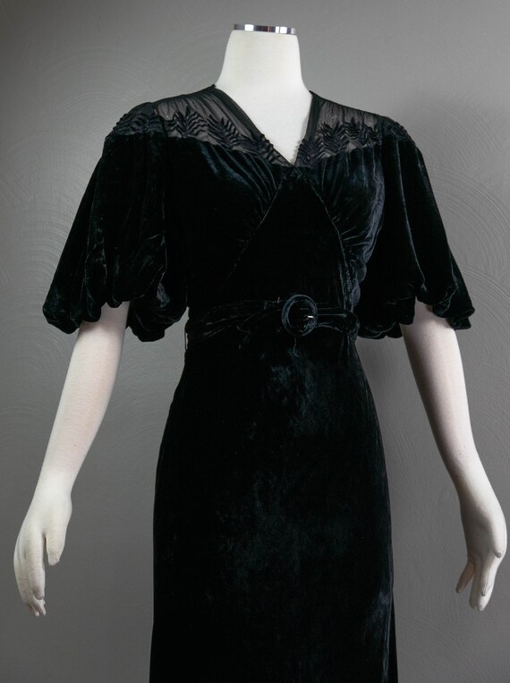 Stunning Slinky 30s Black Silk Velvet Evening Gow… - image 3