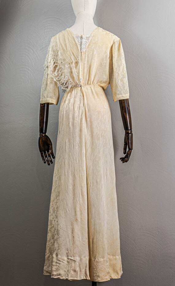 Lovely Antique 1910s Cream Silk Jacquard Dress wi… - image 6