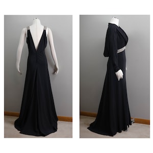 30s Black Crepe Evening Gown with Jacket: Rhinestone Alt Wedding Dress, Large