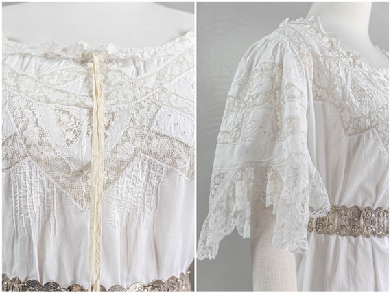 Whimsical Edwardian White Cotton Nightgown Lace N… - image 6