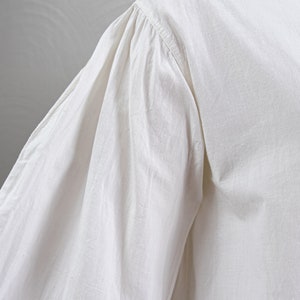 Antique Victorian Ca. 1860 Drop Shoulder White Linen Nightgown, Balloon Sleeves, Lace Trim, High Collar image 8