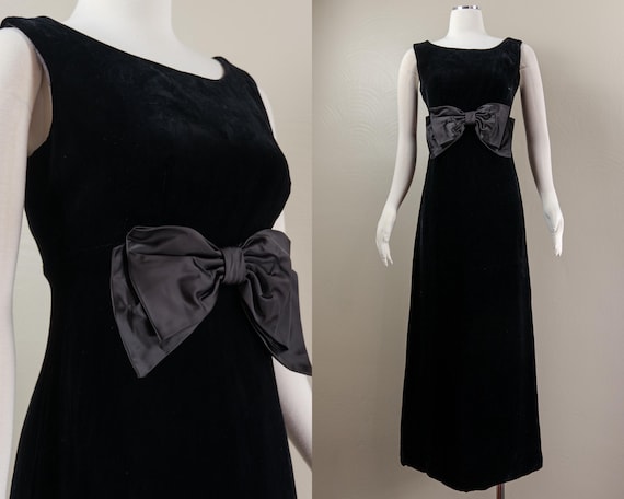 Elegant 60s Black Velvet Empire Waisted Column Evening Dress, by Milgrim,  Satin Bow, Medium - Etsy