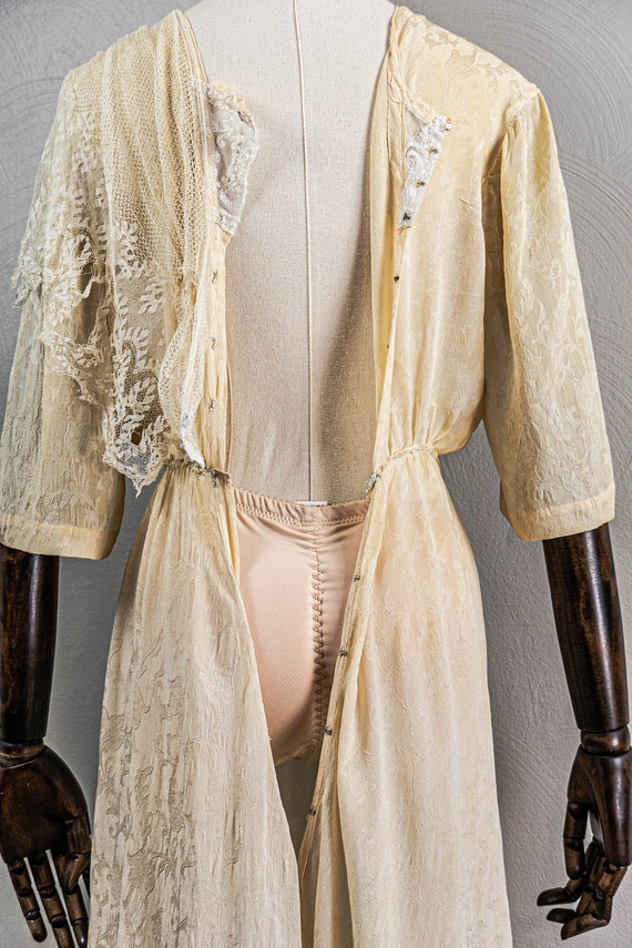 Lovely Antique 1910s Cream Silk Jacquard Dress wi… - image 7