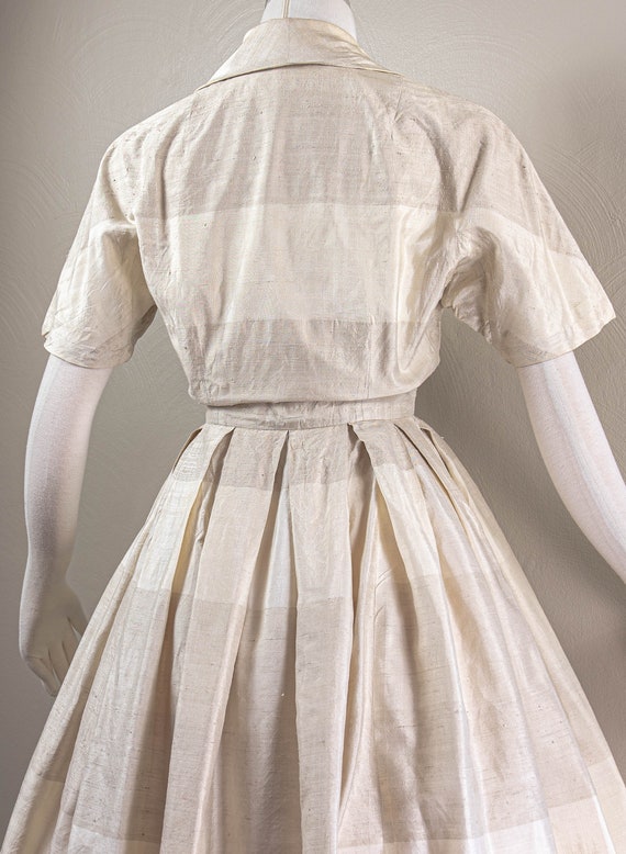 Chic Neutrals Raw Silk 50s Day Dress, Wrap Top, P… - image 7